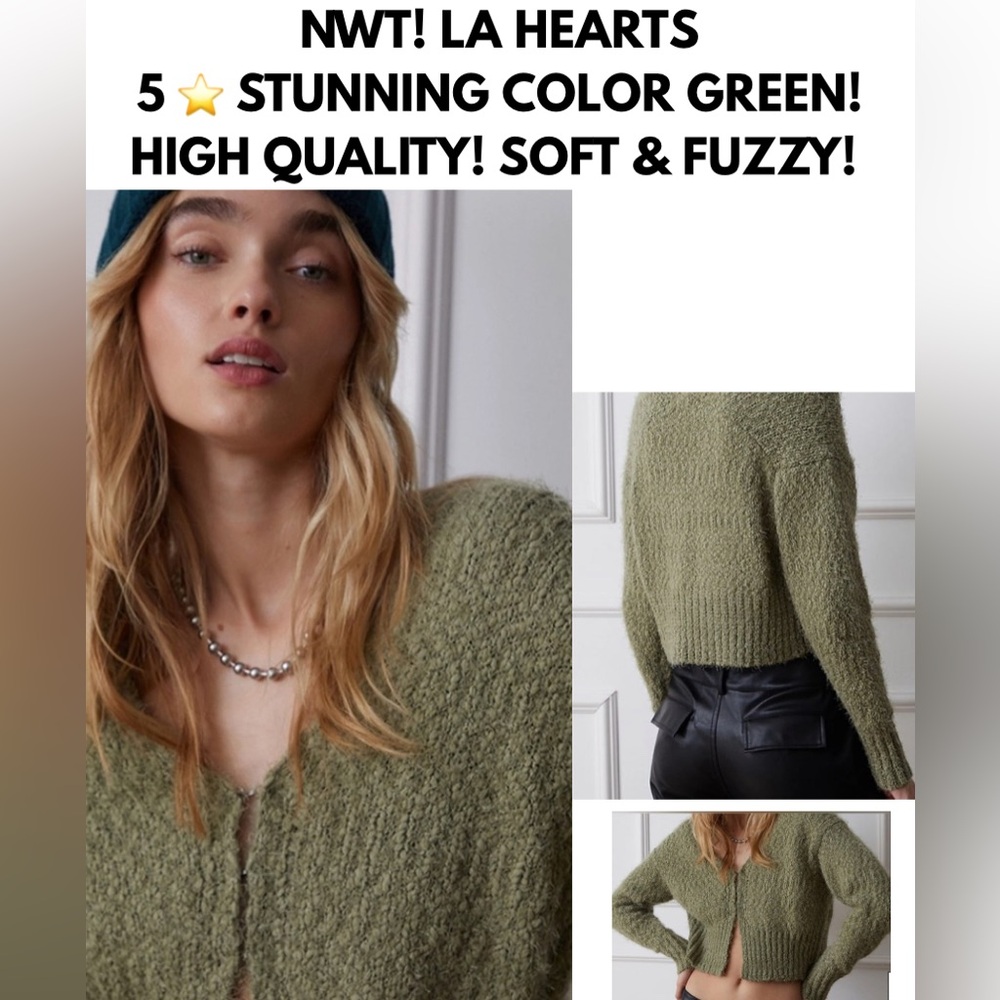 NWT! 5⭐️’s LA HEARTS FUZZY CROP SWEATER! AMAZING SHADE OF GREEN!